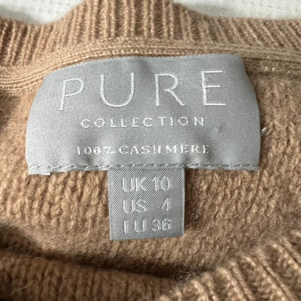 Pure Collection Sweater Vest Womens 4 Tan 100% Cashmere Ribbed Knit Shell - Picture 9 of 9